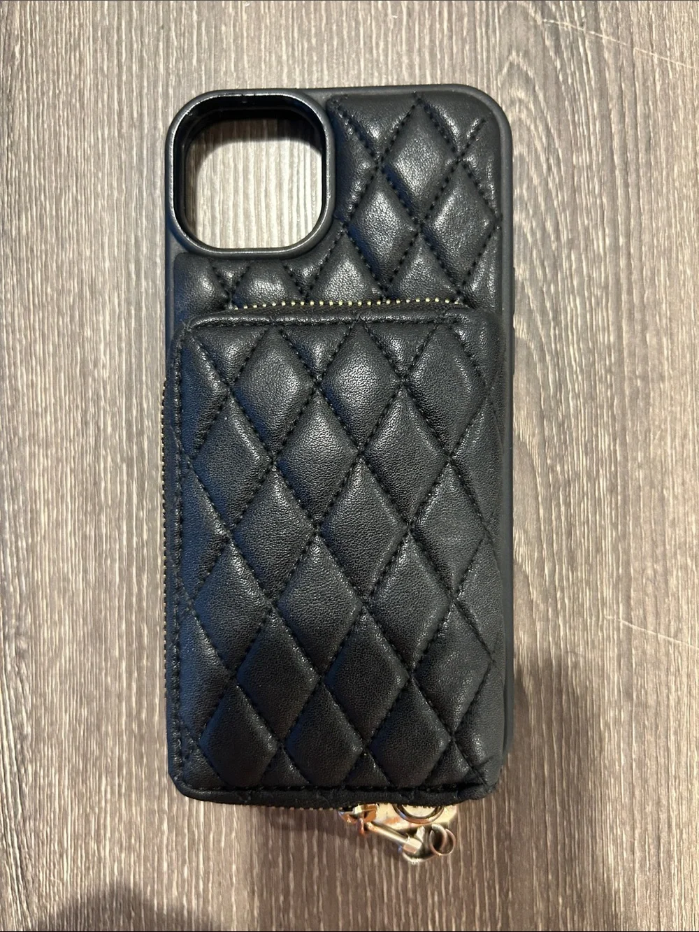 Black Quilted Leather iPhone Case with Card Pocket